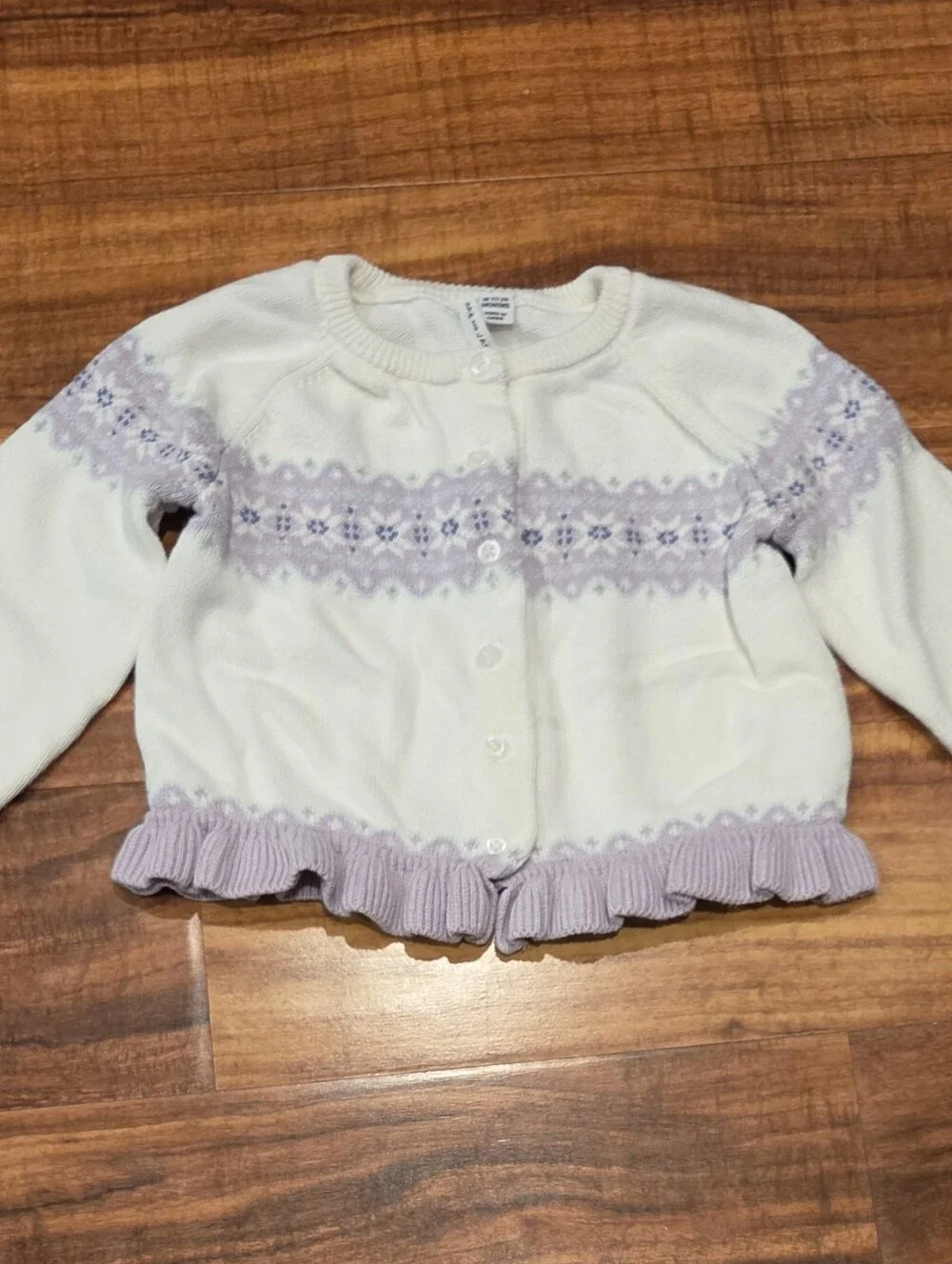 Janie and Jack EUC 18-24 months ivory and purple fair isle sweater and pants set